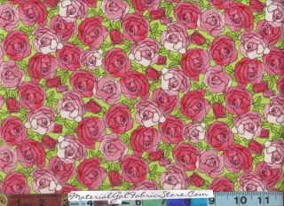 Avlyn Fabric GOOSE Girls Roses on Green Background