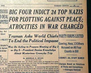  TRIALS BEGIN Nazis War Criminals Herman Goering & More 1945 Newspaper