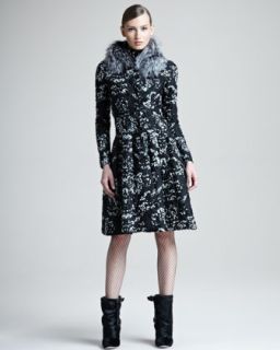 Oscar de la Renta Fox Collar Brocade Dress   