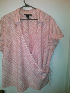 Venezia plus size 26 28 3x pink striped wrap blouse shirt top