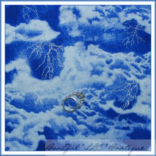 BonEful Fabric FQ Vtg Harry Potter Blue White Glitter Lightening Storm