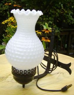 Vintage Black Metal Wall Light Sconce with White Hobnail Ruffle Shade