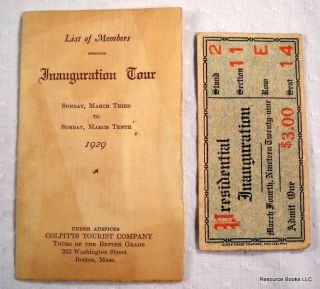 Herbert Hoover Presidential Inauguration Ticket 1929 w Tour Booklet