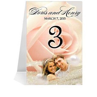Photo Table Number Cards   Blush Peach Rose n Pearls #1