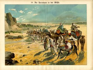 1891 Walther Chromolitho Tuareg Desert Caravan Sahara