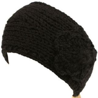 Hand Knit Headwrap Headband Chunky Flower Wide Black