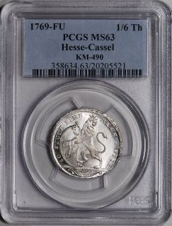 1769 Fu Germany Hesse Cassel Silver 1 6 Thaler PCGS MS63