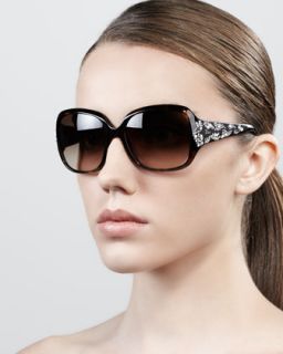 D0G4W Dior Minuit Crystal Encrusted Oversized Wrap Sunglasses, Dark