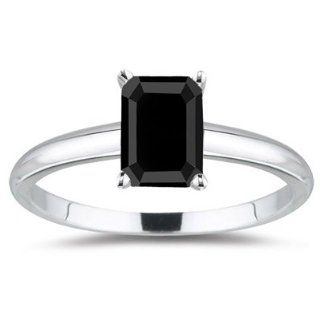 1.25 Cts Black Diamond Solitaire Ring in 14K White Gold 3
