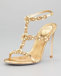 Rene Caovilla Jeweled Ankle Wrap Platform Sandal   