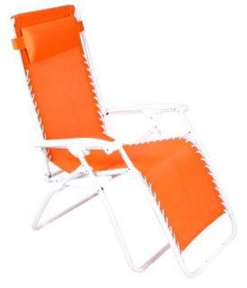 New Zero Gravity Patio Lawn Chair White Frame Orange