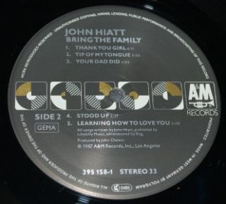 John Hiatt Bring The Family 1987 German Vinyl LP