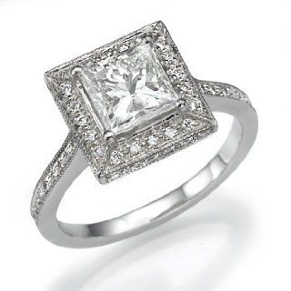 18k White Gold Engagement Ring with Princess Cut Center Stone and Thin