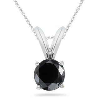 50 Cts Black Diamond Solitaire Pendant in 18K White Gold Jewelry
