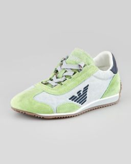 Z0WH0 Armani Junior Color Suede Leather Trim Sneaker, Green