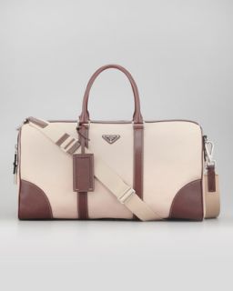 Canvas Leather Trim Duffle Bag, Beige/Brown