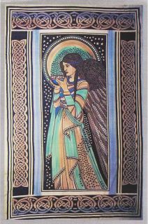 Beautiful Full Aqua Brown Celtic Peace Angel Tapestry Throw Coverlet