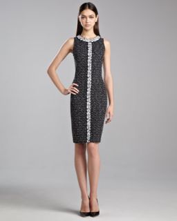 Donegal Knit Sleeveless Dress, Caviar/White