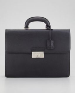 N23YH Bally Sapeis Leather Briefcase, Black