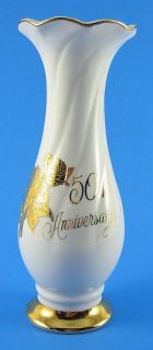  Chatillon Fine Porcelain 50th Anniversary Gold Trimmed Vase Urn