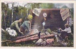 White mountains New Hampshire camp life vintage campers postcard