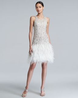 Oscar de la Renta Sparkle Feather Skirt Dress   