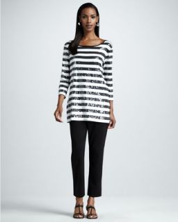 Joan Vass Striped Sequined Tunic & Slim Ankle Pants   