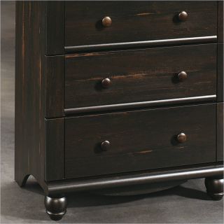 sauder harbor view 5 drawer chest in antiqued paint 284013 rustic and