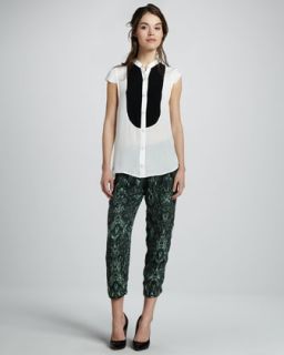 49BU Haute Hippie Cap Sleeve Button Down and Printed Cropped Trousers