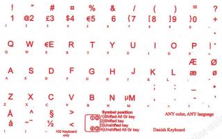 Danish Keyboard Stickers for Computer Laptop Transp Red
