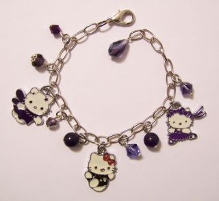 Hello Kitty Bracelet with 3 enamel kitty charms, crystal and gemstone