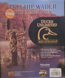 Ducks Unlimted Mad Dog Gear 3 Ply Hip Wader with Cleated Sole