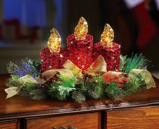 Christmas Decor Lighted Fiber Optic Dazzling Glitter Trio Candle