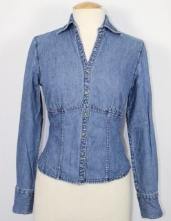Womens Harolds Jean Blue Denim 100% Cotton Long Sleeve Fitted Shirt