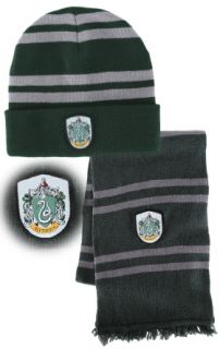 Harry Potter Slytherin House Wool Scarf Hat w Crest Beanie Green