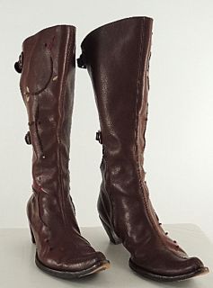 Henry Beguelin Brown Cowboy Western Knee High Boots Open Buckle Back