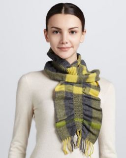 Ruched Check Cashmere Scarf, Lemon Quartz