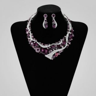 Fashion Rhinestone Crystal Bride Wedding Jewelry Necklace Earrings Set