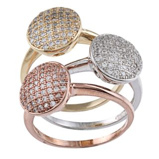  Gold Over Silver Stackable Cubic Zirconia Circle Tri Color Ring Set