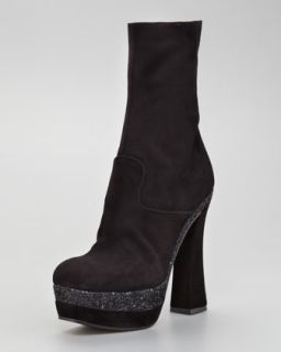 Miu Miu Suede Mid Calf Glitter Boot   