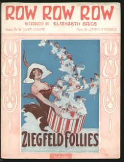 Ziegfeld Follies 1912 Row Row Row Vintage Sheet Music