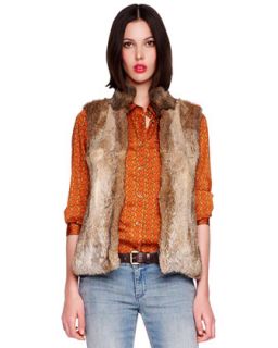 MICHAEL Michael Kors Rabbit Fur Vest & Chain Print Satin Blouse
