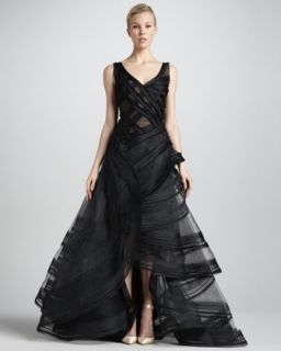 Tiered High Low Organza Ball Gown, Black