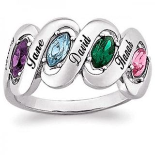 PERSONALIZED STERLING SILVER MOTHERS MARQUISE BIRTHSTONE RING   2 TO 4