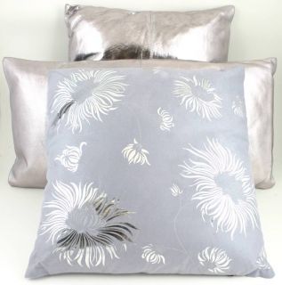 Cool Funky Set of 3 Silver Metallic Leather Suede Like Pillows MSRP $