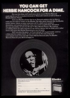 1974 Herbie Hancock Photo Rhodes Electric Piano Vintage Print Ad