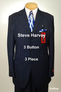 48L Suit STEVE HARVEY Dark Blue Stripe Mens Suits 48 Long   H64