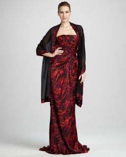 Carmen Marc Valvo Printed Strapless Gown   