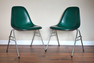 Herman Miller Shell Chairs   Eames Green Side Stacking Office Chair