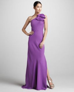 Pamella Roland Ruffled One Shoulder Gown   